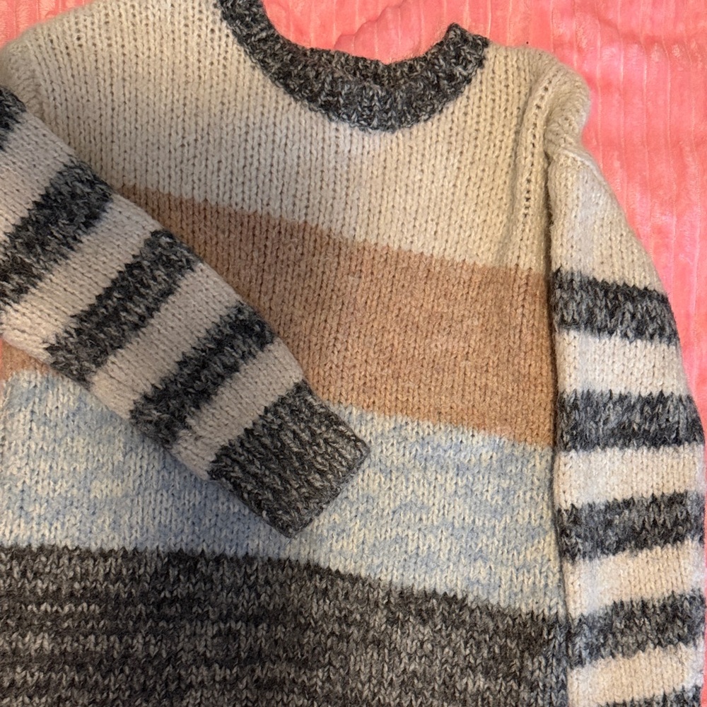 American Eagle Outfitters Striped Sweater in Cream, Gray, and Brown